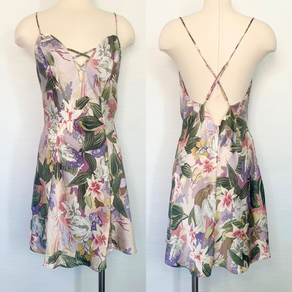 Silk Victoria’s Secret 90s Gold Label Floral Print Corset Vintage Slip Dress L - Picture 7 of 7